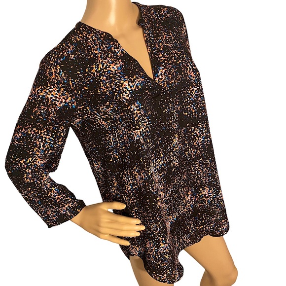 DECREE | LONG ARTSY PAINT SPLATTER V NECK BLOUSE SZ S - Picture 3 of 16